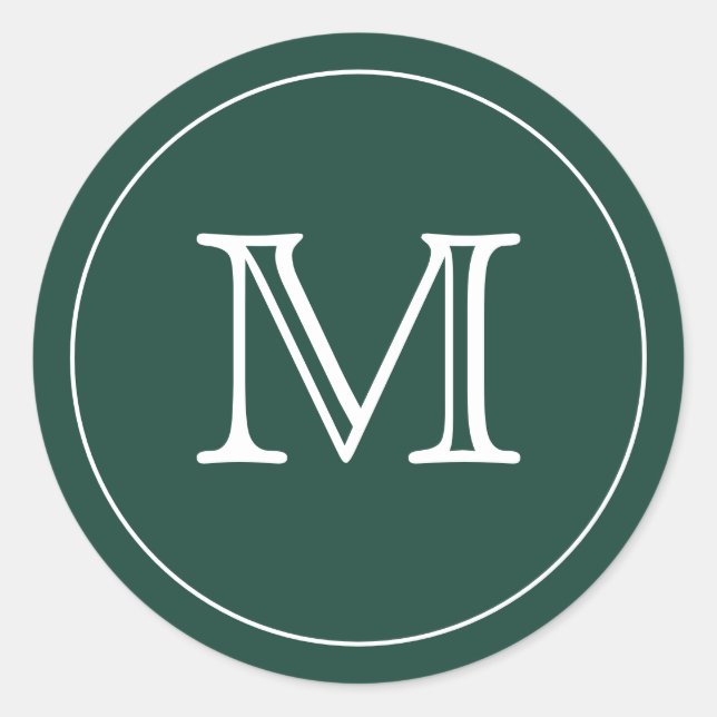 Custom GREEN EMERALD Black Monogram Letter Classic Round Sticker (Front)
