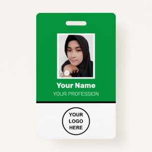 Custom Green Employee Photo, Bar Code, Logo, Name ID Badge