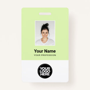 Custom Green Employee Photo, Bar Code, Logo, Name ID Badge