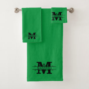 Custom Green Fancy Monogram Luxury Bath Towel Set
