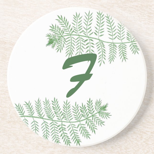 Custom Green Fern Monogram Coasters by CherylsArt (Front)