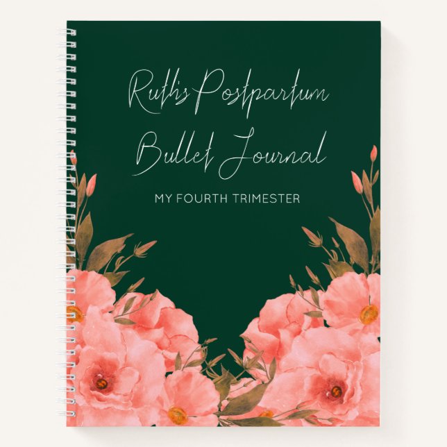 Custom Green Floral Postpartum Journal | New Moms (Front)