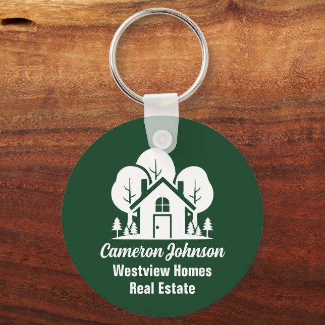 Custom Green Forest House Real Estate Company Key Ring (Front)