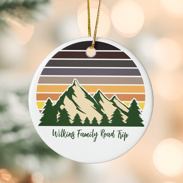 Custom Green Forest Mountain Road Trip Christmas Ceramic Tree Decoration (Creator Uploaded)