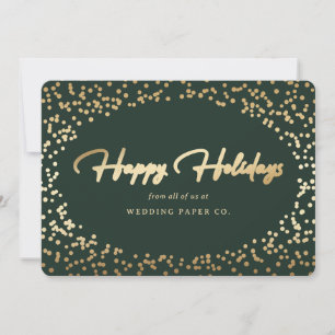 Custom Green Gold Foil Hand Lettered Business Holiday Card