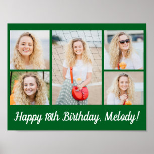 Custom Green Happy Birthday Party Photo Collage Poster