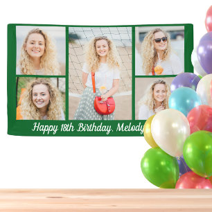 Custom Green Happy Birthday Photo Collage Party Banner