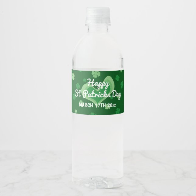 Custom green Happy St Patricks Day party Water Bottle Label (Front)