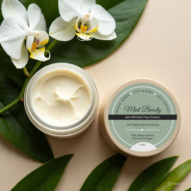 Custom Green Herbal Face Cream Label Sticker (Creator Uploaded)