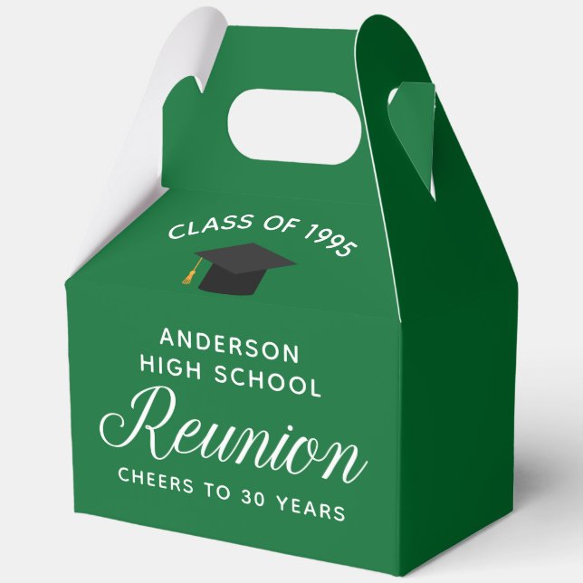 Custom Green High School Alumni Reunion Party Favour Box (Front)