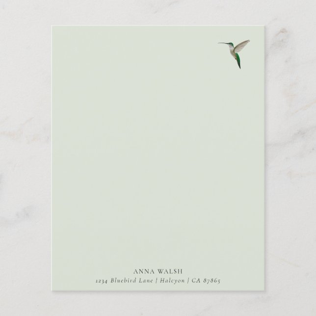 Custom Green Hummingbird Stationery Paper (Front)