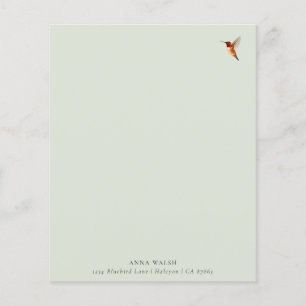Custom Green Hummingbird Stationery Paper
