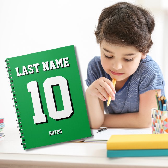 Custom Green Last Name Sports Jersey Number  Notebook (Creator Uploaded)