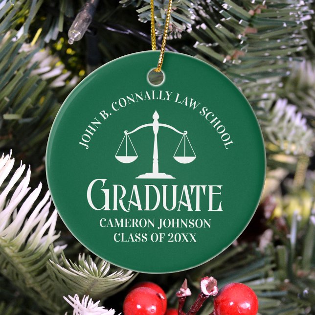 Custom Green Law School Graduate Photo Christmas Ceramic Tree Decoration (Creator Uploaded)