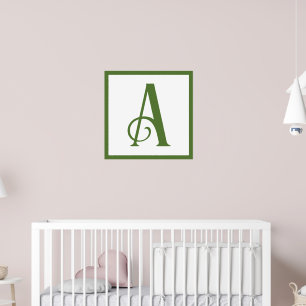 Custom Green Letter A Monogram Retro Nursery Poster