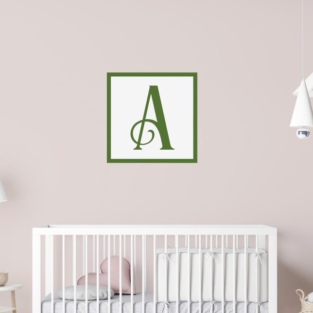 Custom Green Letter A Monogram Retro Nursery Poster (Nursery 2)