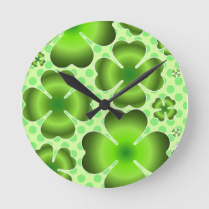 Custom Green Lucky Clover Pattern Gift Round Clock