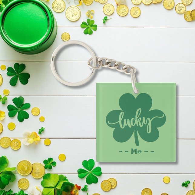 Custom Green Lucky Clover St. Patrick Day round Key Ring (Custom Green Lucky Clover St. Patrick Day round Keychain)