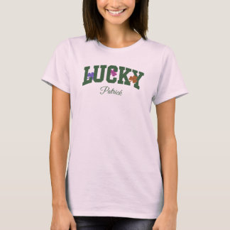 Custom Green 'LUCKY' with Colourful Shamrocks T-Shirt