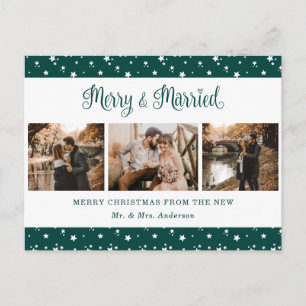 Custom Green Married and Merry Holiday Postcards