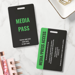 Custom Green Media Press Access Concert Festival ID Badge