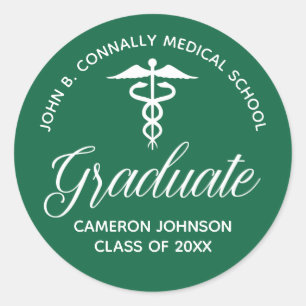 Custom Green Medical School Graduation Party Classic Round Sticker