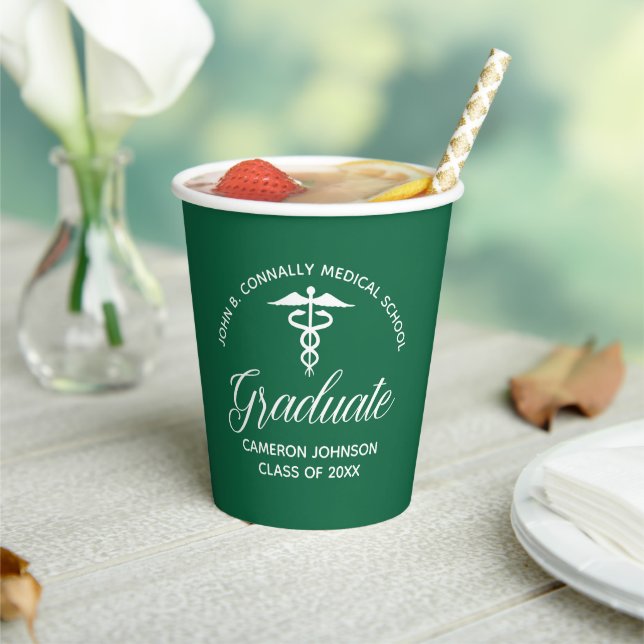 Custom Green Medical School Graduation Party Paper Cups (Insitu)