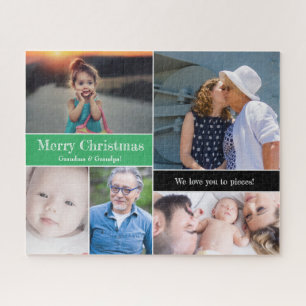 Custom Green Merry Christmas Grandma and Grandpa Jigsaw Puzzle