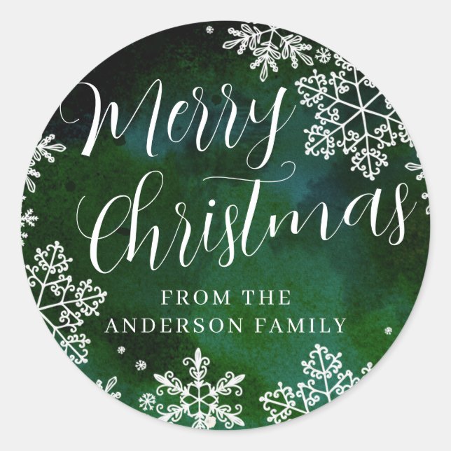 Custom Green Merry Christmas Snowflake Stickers  (Front)