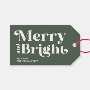 Custom Green Modern Merry and Bright Gift Tags