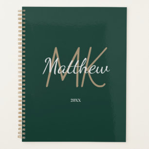 Custom Green Monogram Initial Name Minimalist Planner
