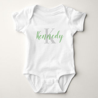 Custom Green Name and Grey Initial Baby T-Shirt Baby Bodysuit