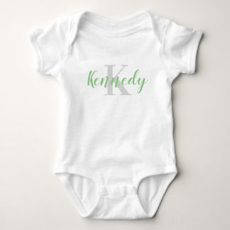 Custom Green Name and Grey Initial Baby T-Shirt Bodysuit
