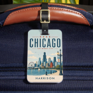 Custom Green Nostalgic USA Chicago Illinoise  Luggage Tag