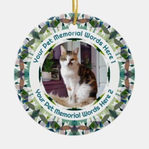 Custom Green Pet Cat Dog Memorial Photo Sympathy Ceramic Tree Decoration