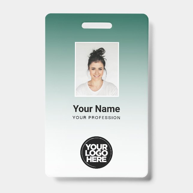 Custom Green Photo Bar Code Logo Name Gradient ID Badge (Front)