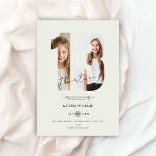 Custom Green Photo Number Girls 13th Birthday Invitation