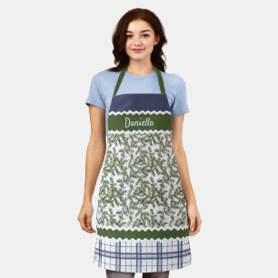 Custom Green Pine Needles Blue Berries Foliage Apron