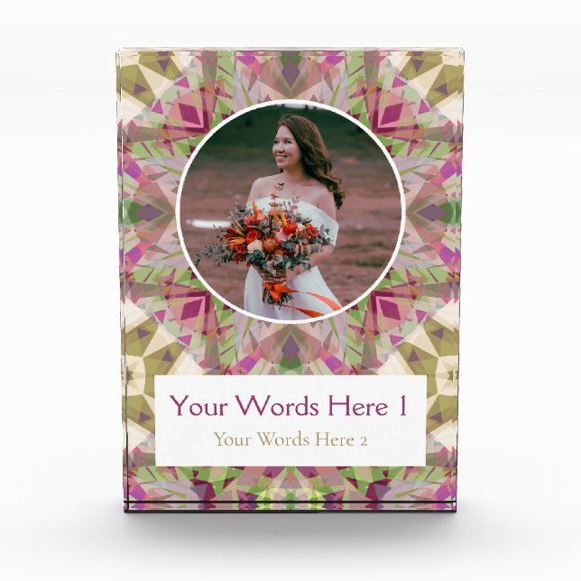 Custom Green Pink Purple Star Wedding Newlywed Photo Block (Front)