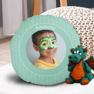 Custom Green Polka Dot Photo Frame Round Cushion