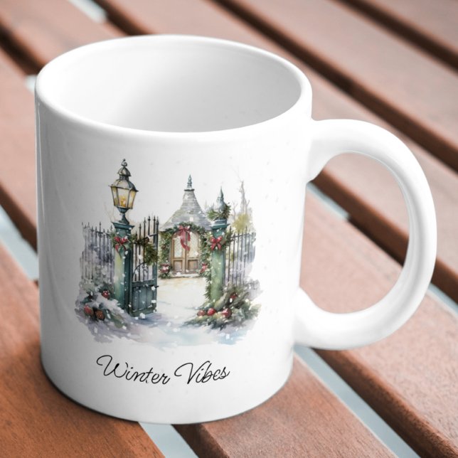 Custom Green Red Snow Winter Christmas Village Coffee Mug (Creator Uploaded)
