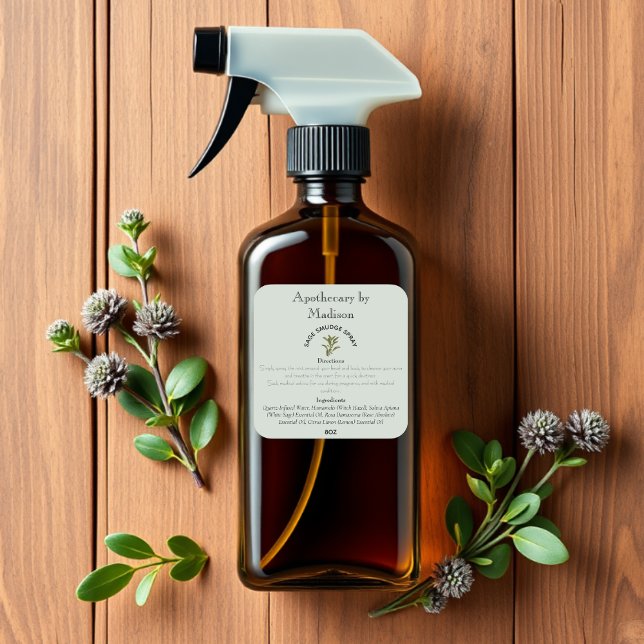 Custom Green Sage Smudge Spray Bottle Labels (Creator Uploaded)