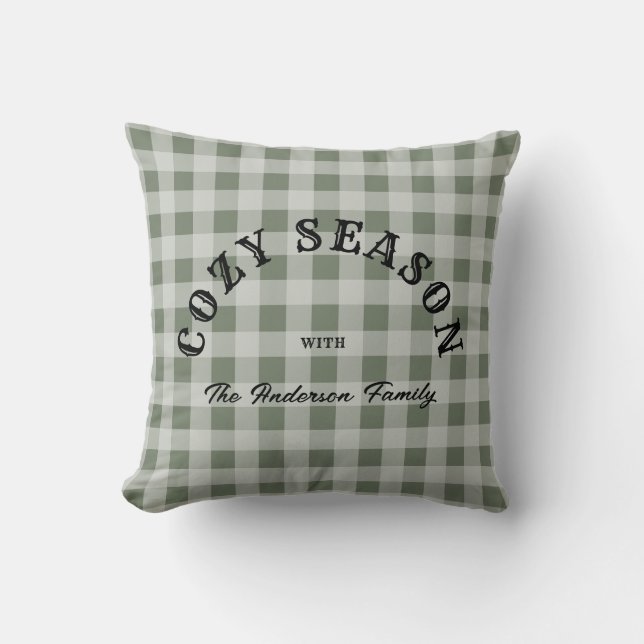 Custom Green Script Rustic Western Gingham Pattern Cushion (Front)