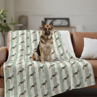 Custom Green Stripe German Shepherd Pet Name Fleece Blanket