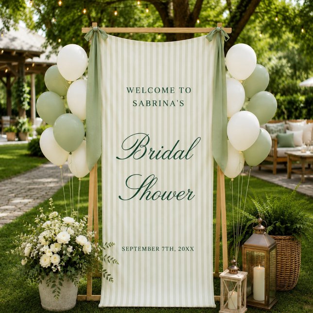 Custom Green Stripe Wedding Welcome Bridal Shower Banner (Creator Uploaded)