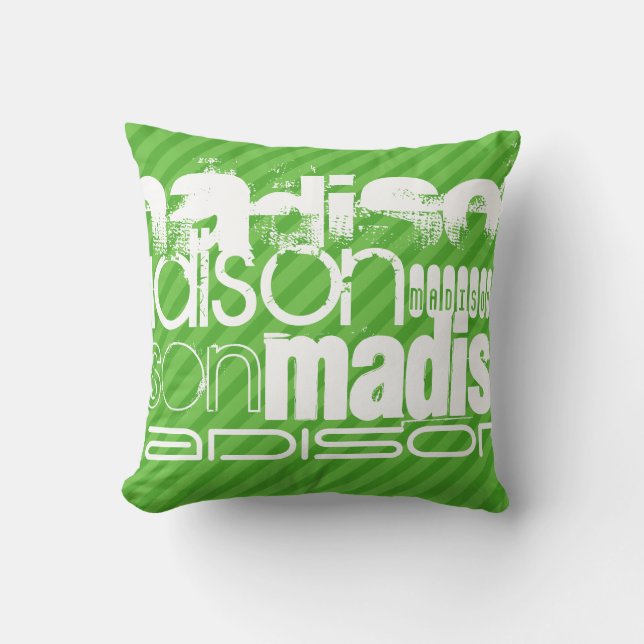 Custom Green Stripes & White Custom Name Pattern Cushion (Front)