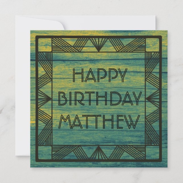 Custom Green Teal Wood Manly Modern Chic Birthday Holiday Card (Front)