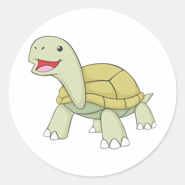 Custom Green Tortoise Turtle Smiling Classic Round Sticker (Front)
