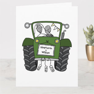 Custom Green Tractor Country Barn Rustic Wedding Card