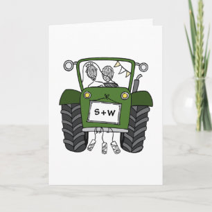 Custom Green Tractor Wedding Card
